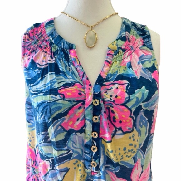 Lilly Pulitzer Essie Tank Top in Tiger Lilly Pink Blue Size Small - Picture 2 of 7
